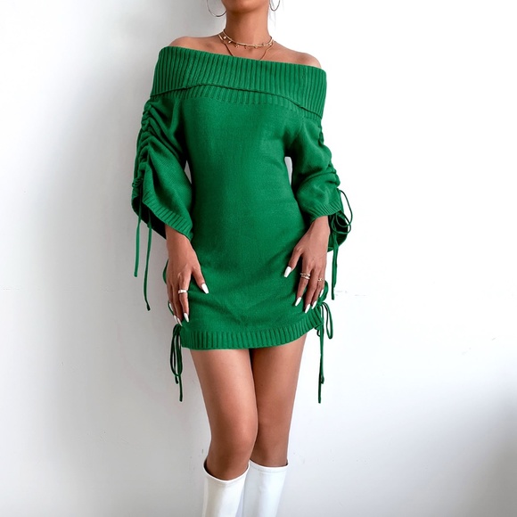 Cozy Black Off Shoulder Sweater Dress Sexy - Picture 6 of 10